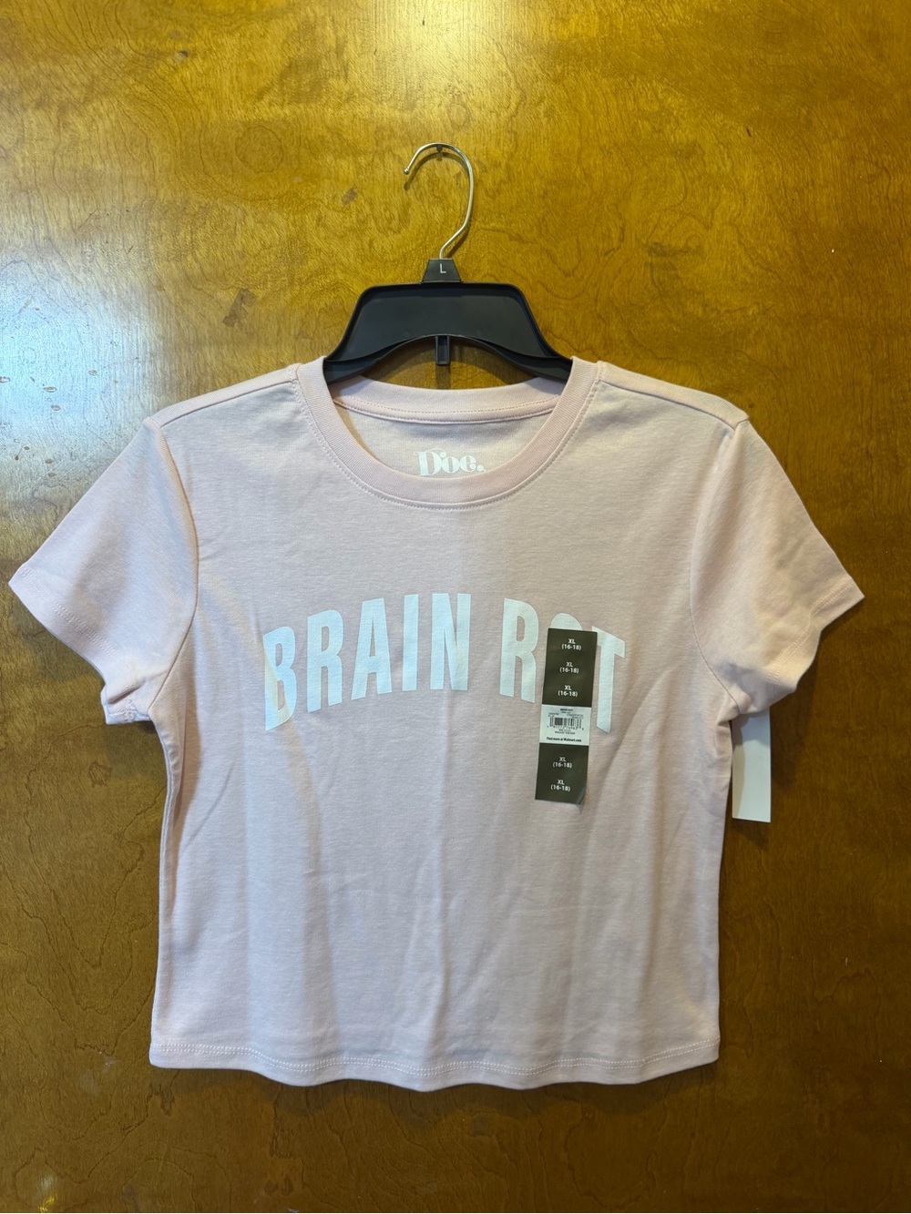 Doe light pink brain rot crop top fitted juniors short sleeve tee new size XL